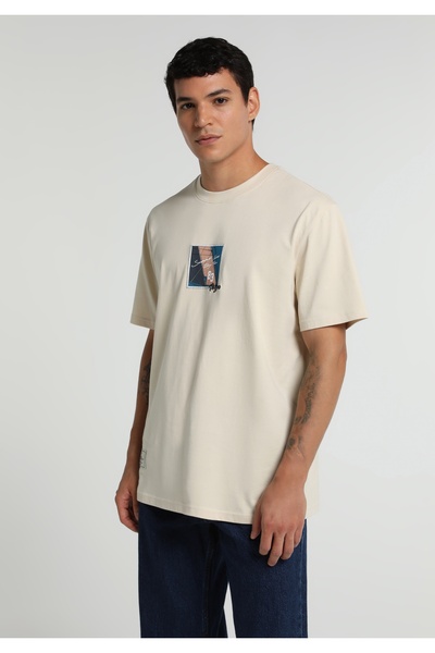 Colin's Comfort Fit Round Neck Plain Men's Beige Short Sleeve T-Shirt