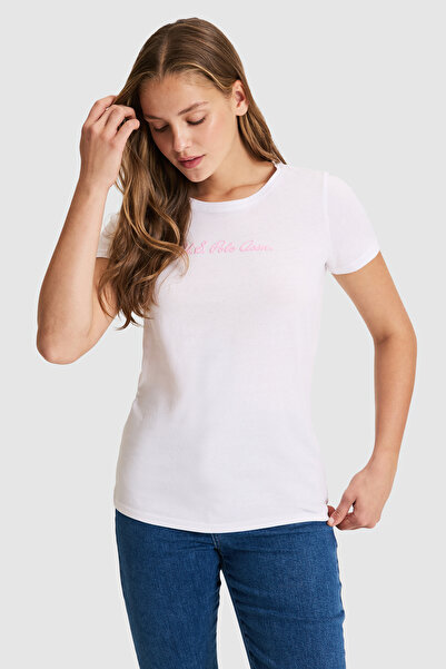 U.S. Polo Assn. Kadın Beyaz Bisiklet Yaka Basic Tişört 50323450-VR013