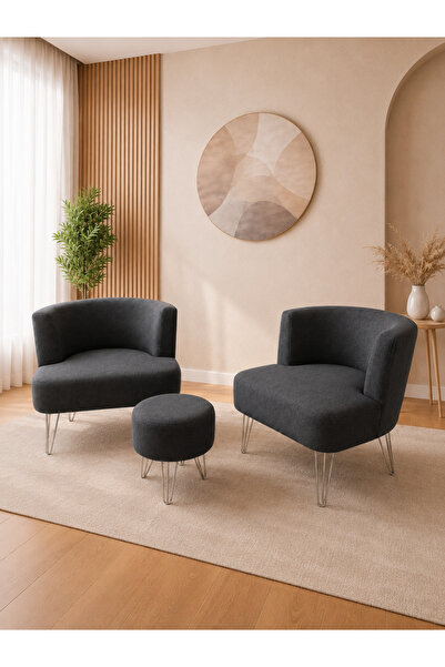 AY CONCEPT PURE 2'li Çay Seti Berjer Ve Puf Takımı KETEN KUMAŞ