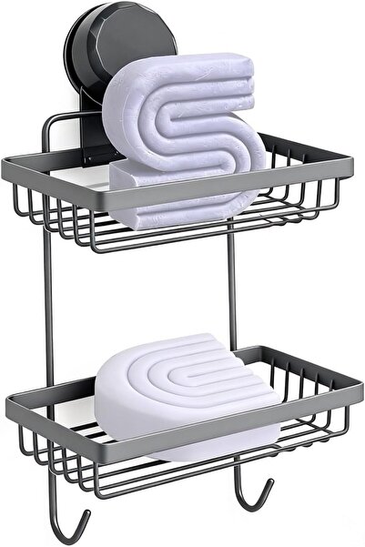 Arabest 2-Tier Self-Draining Shampoo Bar Holder, Suction Cup Shower Caddy wit...