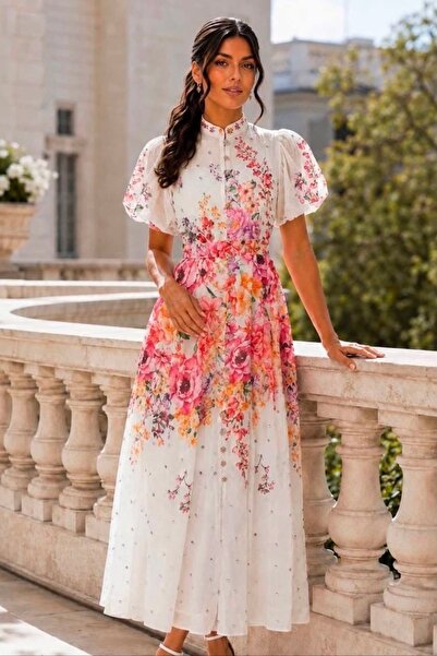 Pulli Collection Zimmerman Linen Stone Buttoned Dress with Belt