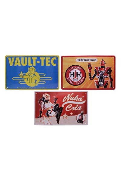 Fanattik Set 3 placi metalice Fallout Vault-Tec, Red Rocket, Nuka Cola, din m...