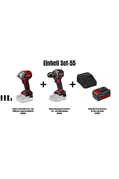 Einhell Set-55(18/350-C Li BL Akülü Somun Sık-+18/70-C Li BL Vidalama+18V 4,0...