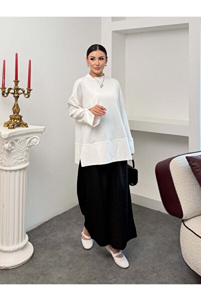 Hatun Atila Kadın Bisiklet Yaka Kolu Duble Katlamalı Yanı Yırtmaçlı Geniş Kes...