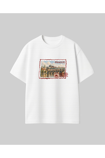 RF Studio Prague Postcard City Print 100% Cotton Unisex Oversize T-Shirt
