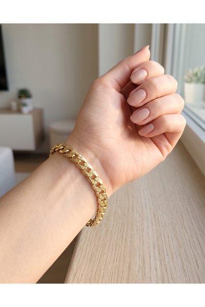Tasarım Young Women's Gold Color Flashy Ring Chain Bracelet 22 cm