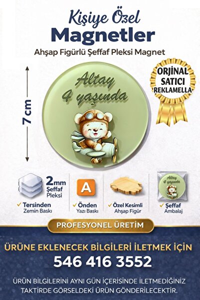 reklamella Ayıcık Temalı Figürlü Yuvarlak Doğum Günü Magneti Organizasyon Par...
