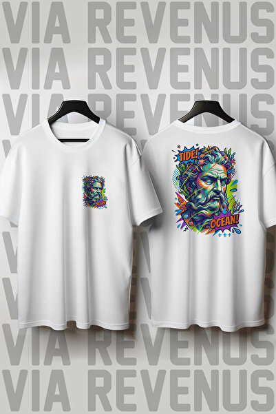 Vordevia تيشيرت بوسيدون مطبوع من الأمام والخلف بقصة واسعة مصنوع من القطن بنسب...