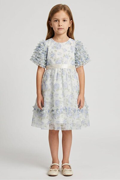 Luna Moon Kids Girl Floral Print Mesh Dress, Multicolor