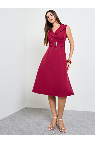 Styli Magenta Sleeveless Blazer Midi Dress with Belt