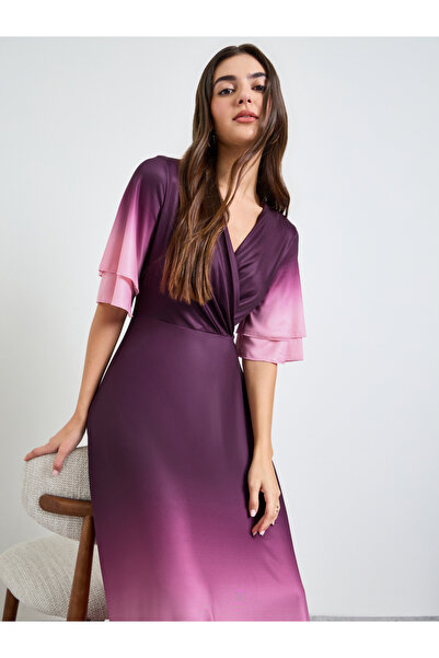Styli Ombre Print V-Neck Short Sleeve Maxi Dress