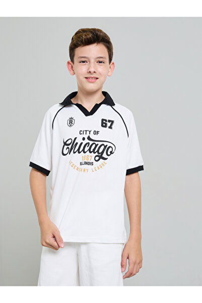 Styli Boys Text Print Raglan Sleeve Polo T-Shirt