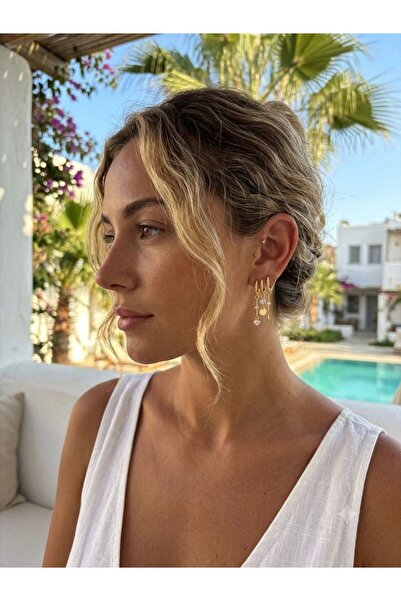 SoulSisco Jewellery VIP 14K Çoklu Sallantılı Zirkon Taşlı Halka Küpe