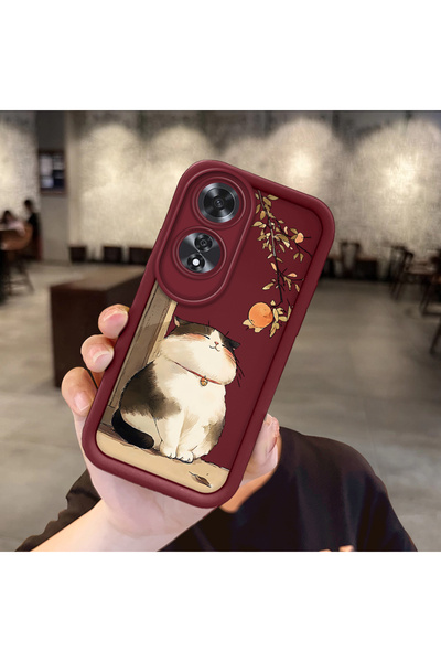 ucuc Oppo A60 Uyumlu Darbeye Dayanıklı Kamera Korumalı Bordo Silikon Baskı De...