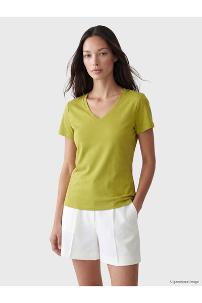 LC Waikiki Lcw Everyday Green V-Neck Women's T-Shirt