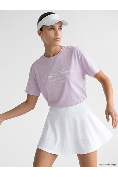 LC Waikiki Lilac Crew Neck New York Printed Women's Sports T-Shirt