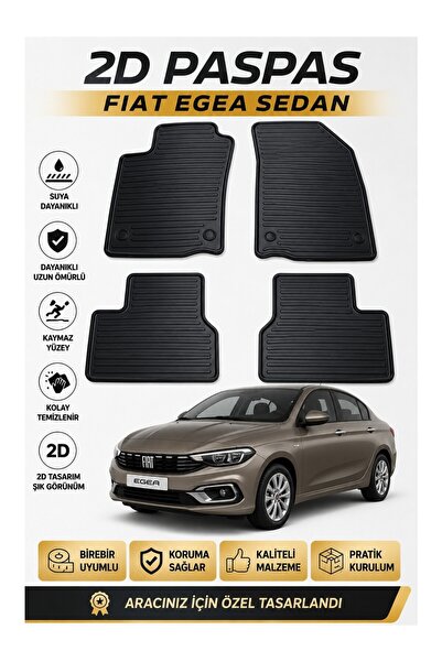Black Gold Fiat Egea Sedan Uyumlu 2D Kauçuk Oto Paspas 4 Parça Araca Özel Siyah