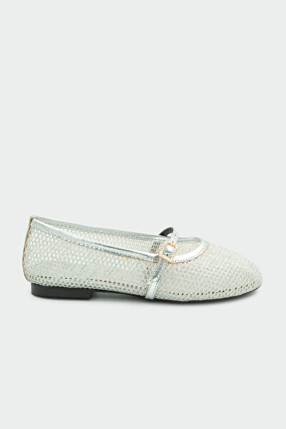 LAMİNTA Marcus Mesh Detailed Women's Silver Ballerinas