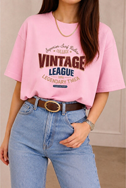 SANTAMİLA Pink Vintage Printed Oversize Tshirt