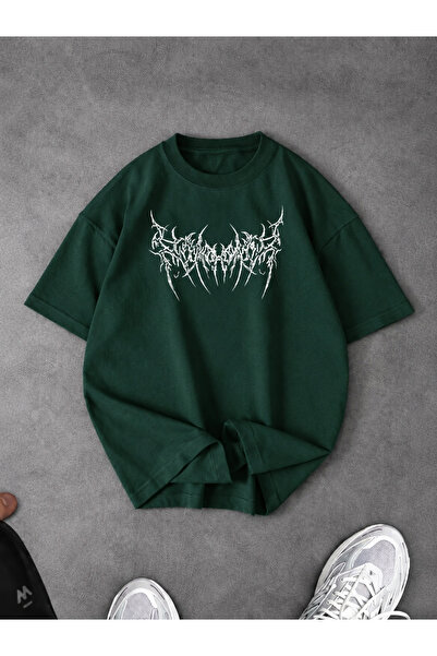 ZİYMO Men's Y2K Printed Oversized T-Shirt Green