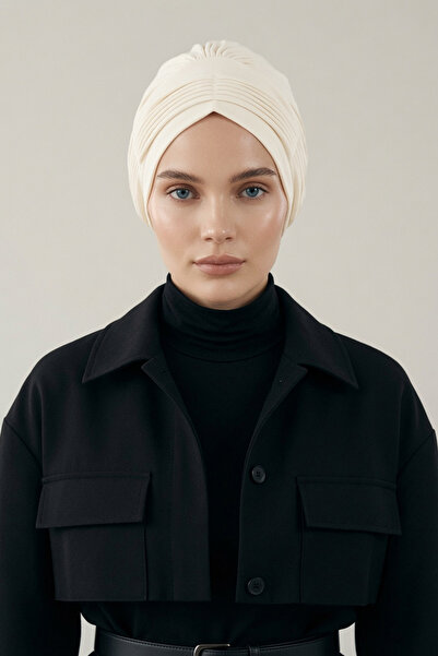 Aisha's Design Fino plisirana šivana kapica od češljanog pamuka, B-19, krem