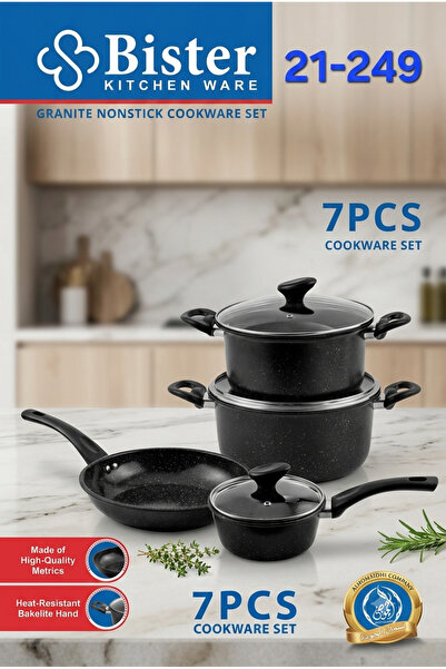 Alhomaidhi Granite Cookware Set 7Pcs Black