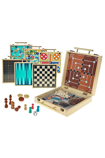 OEM Set jocuri de societate din lemn ADAR, 6 in 1 cu sah, dame, table si jocu...