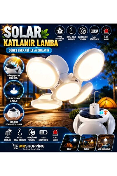 mr shopping MR Katlanabilir Güneş Enerjili LED Kamp Lambası USB Şarjlı 4 Aydı...