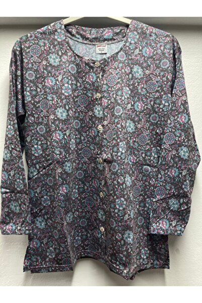 firstlady Paper Print Patterned Summer Half Button Cotton Combed Mother Blouse