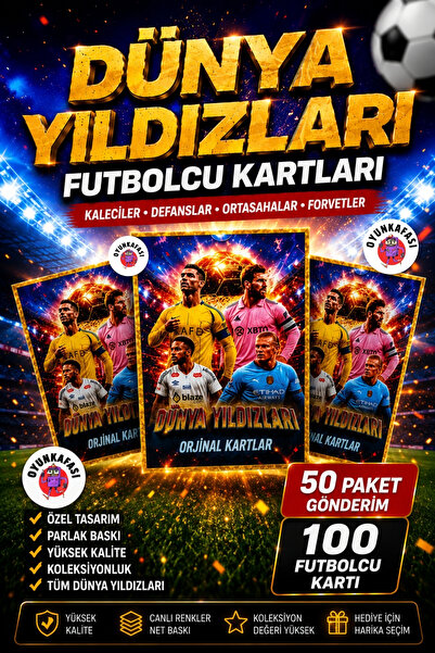 OYUNKAFASI Dünya Yıldızları Futbolcu Kartları | 100 Kart | 50 Paket Gönderim ...
