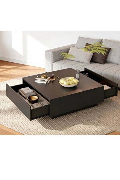 JCB CHIC Large Storage Square Coffee Table with 2 Soft-Close Drawers and Stur...