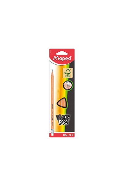 Maped Set de 3 creioane HB cu radieră Maped, Negru