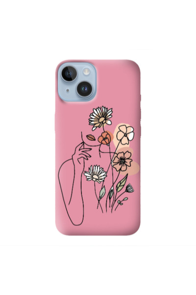 Other Apple iPhone 14 Lady with Flowers Pink Colored Silicone TPU Θήκη