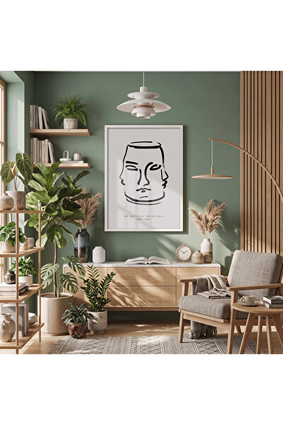 KOLAJTASARIM Balanced Faces Line Art Λευκό Ξύλινο Πίνακα με Κορνίζα Αφίσα Δια...