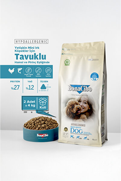 BonaCibo Küçük Irk Yetişkin Tavuklu Köpek Kuru Maması 4 Kg x 2