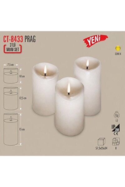 Cata CT-8433 Prag 3’lü LED’li Mum Seti (Pilli – Pil Dahil Değildir)