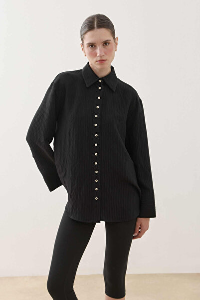 Fahhar Multi-Button Textured Shirt Black