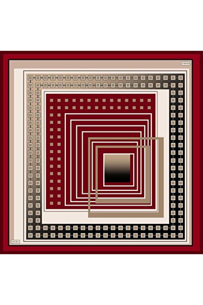 Levidor Burgundy Square Patterned Twill Silk Scarf