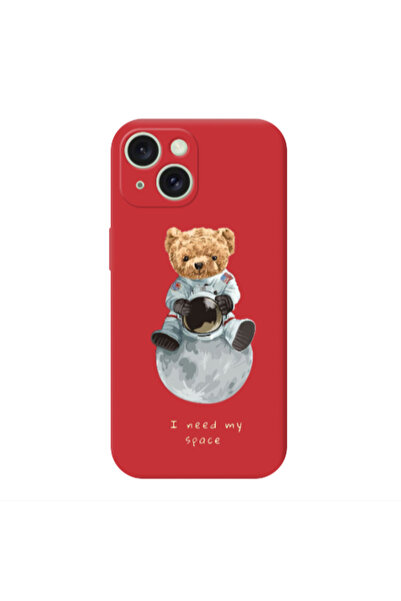 Other Apple iPhone 15 Bear in space Red Colored Silicone TPU Θήκη