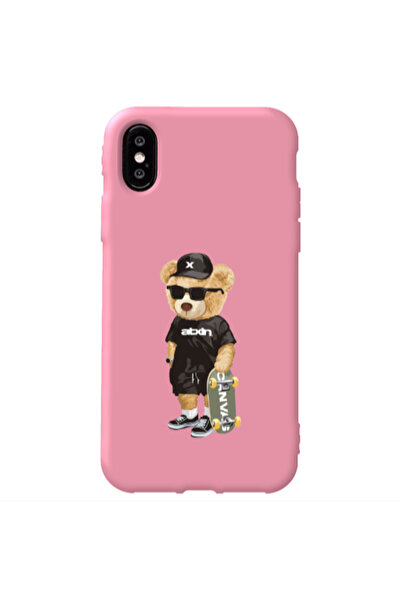 Other Apple iPhone Xs Bear with glasses Pink Colored Silicone TPU Θήκη