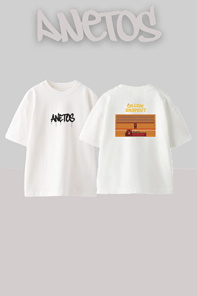 Anetos Dropout Bear_1 Design Printed Unisex Oversize White Tshirt