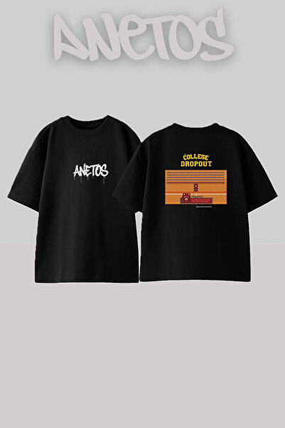 Anetos Dropout Bear_1 dizajn, štampana unisex majica prevelikog kroja, crna