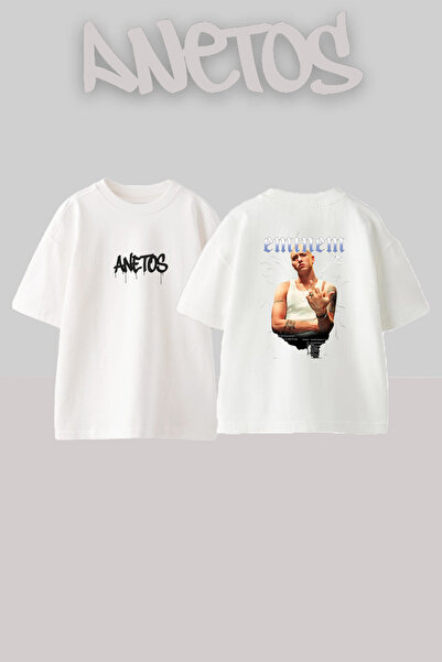 Anetos Eminem Rapper_5 Σχέδιο με στάμπα Unisex Oversize Λευκό T-shirt
