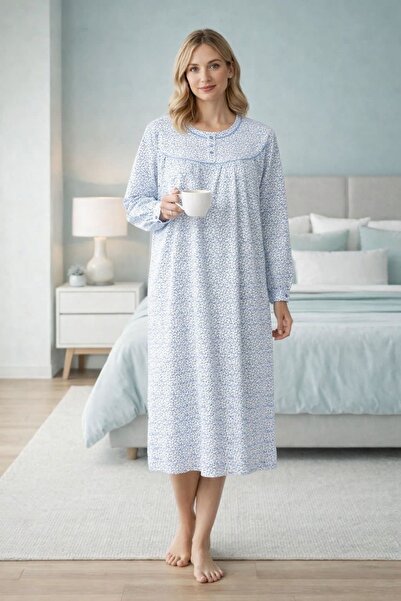 yula store Aysun Teksti̇l Large Size Long Sleeve Women's (Mom's) Nightgown Sm...