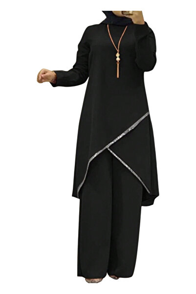 OEM Arabic clothing Top Bottom Set for women, black color, size M