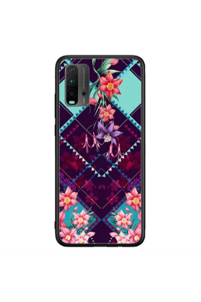 Other Xiaomi Redmi 9T Checkered flowers Black Glossy Θήκη