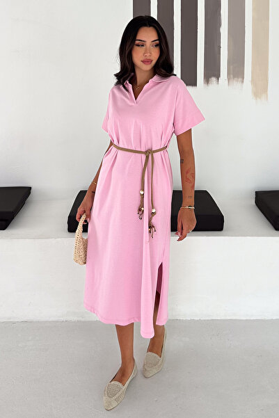 Noa&Noa Γυναικείο φόρεμα Aura Linen με ζώνη και γιακά, μίντι