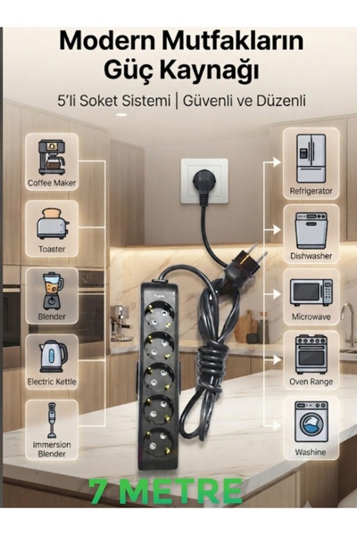 DC-ELEKTRO VİKOMULTİ-LET 5 LI (1-15 METRE ARASI) ÇOCUK KORUMALİ 3X2.5 % YÜZ T...