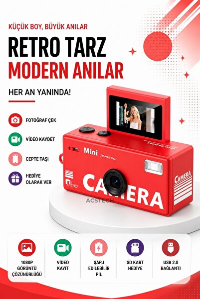 ACSTECH Mini Dijital Fotoğraf Makinesi | 1080P Full HD | 48 MP | Dönebilir Ek...