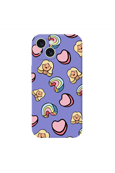 Other Apple iPhone 15 Plus Girl rainbow and hearts Purple Colored Silicone TP...